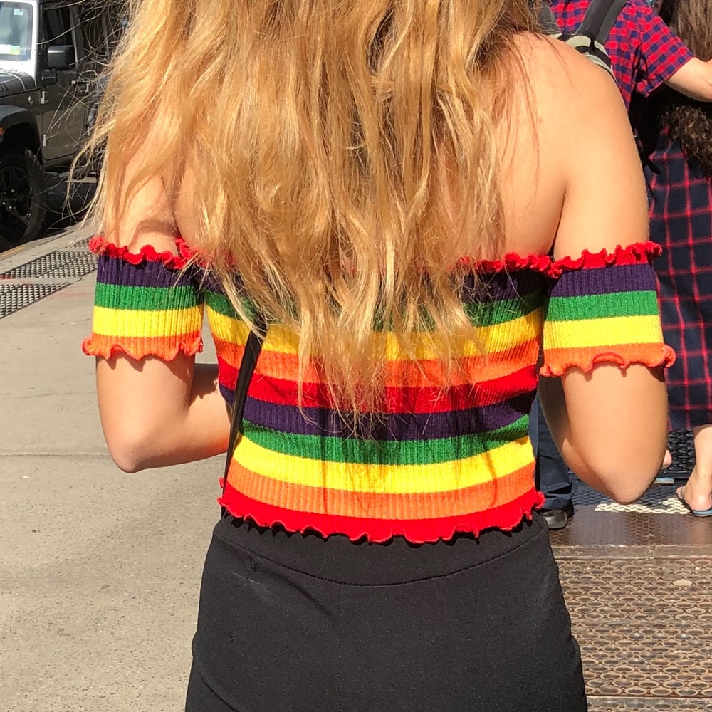 Off the shoulder rainbow top